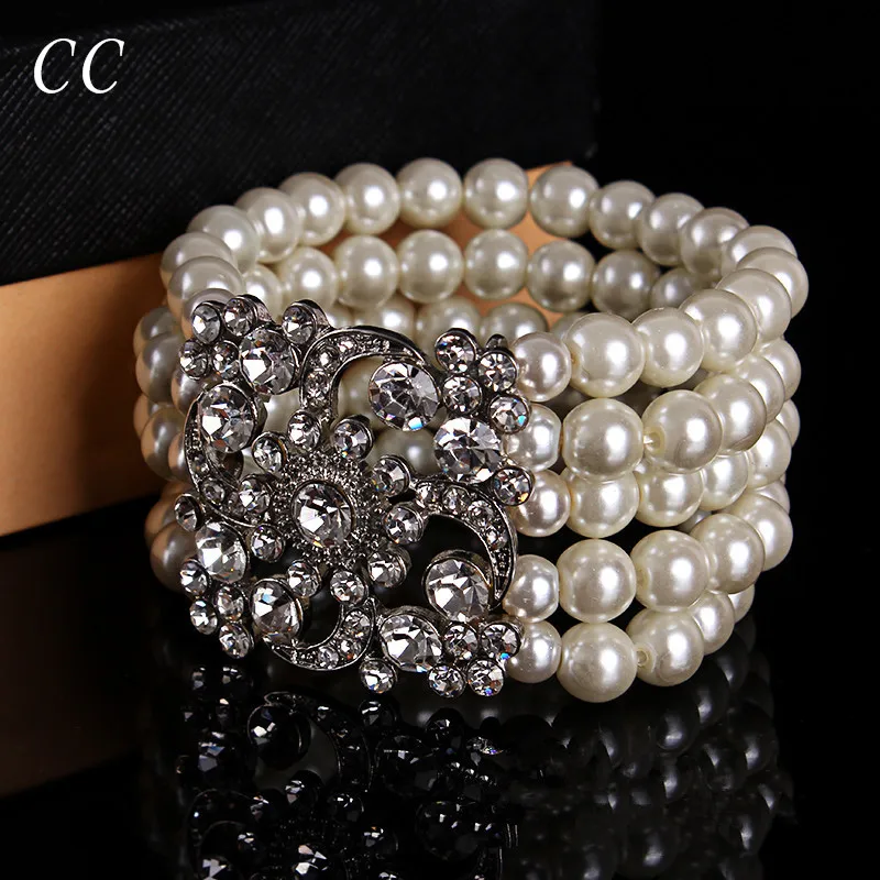 

Multilayers Simulated Pearl Bracelet Bangles For Women Wedding Party Austrian Crystal Fashion Bridal Jewelry Luxury Gift CCHE007