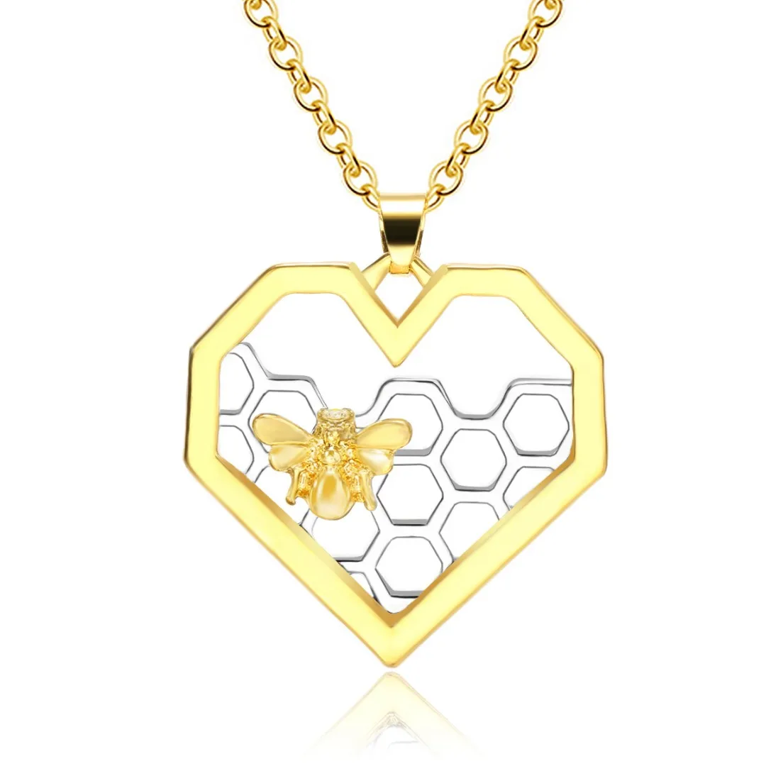 Men's Bee Chain Pendant Necklace Shellhard Classic Heart Hollow Honeycomb Honeybee Necklaces Fashion Jewelry Gift
