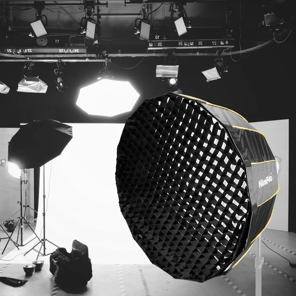 NiceFoto светодиодный 90 см быстрый набор складной глубокий параболический Зонт софтбокс для фотостудии софтбокс с сеткой сумка для переноски 90/120 см