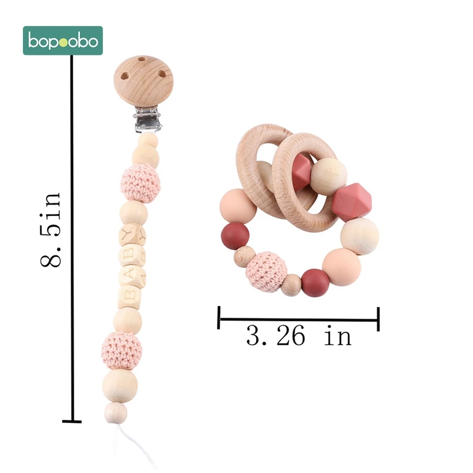 Red Set 1 Bopobo Детские Силиконовые Прорезыватели, деревянные кольца, браслет, соски, держатели на цепочке, Прорезыватель для зубов, игрушка, коляска, цепь, деревянная детская игрушка-прорезыватель - Цвет: Red Set 1