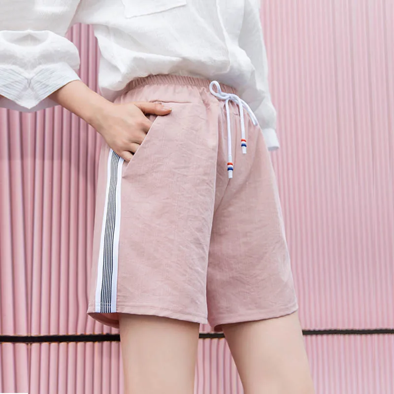 

Ins Style Casual Sporting Shorts Womens Summer 2019 High Waist Loose Spandex Vs Pink Straight Booty Shorts Drawstring Pockets