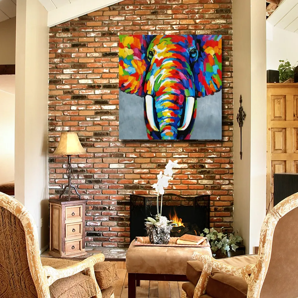 Us 11 25 25 Off Colorful Oil Paintings On Sale Elephant Design Painting For Living Room Decor No Framed And With Framed Cheap Modern Animal In