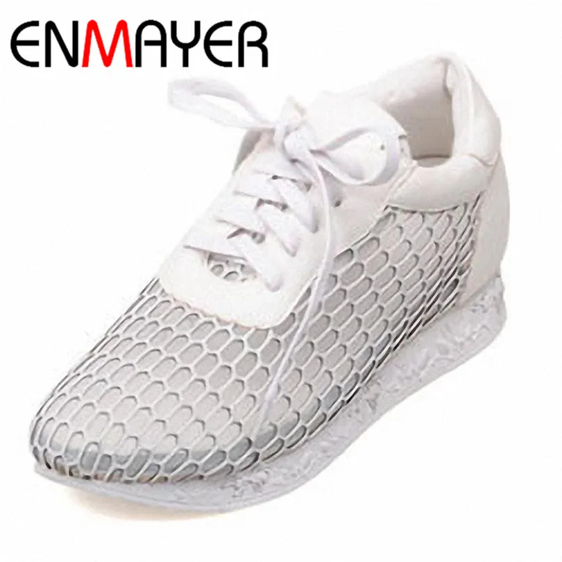 

ENMAYER New Spring/autumn Woman Couple Shoes Lace-up Casual Breathable Women Platform Shoes Women Flats Women Pumps