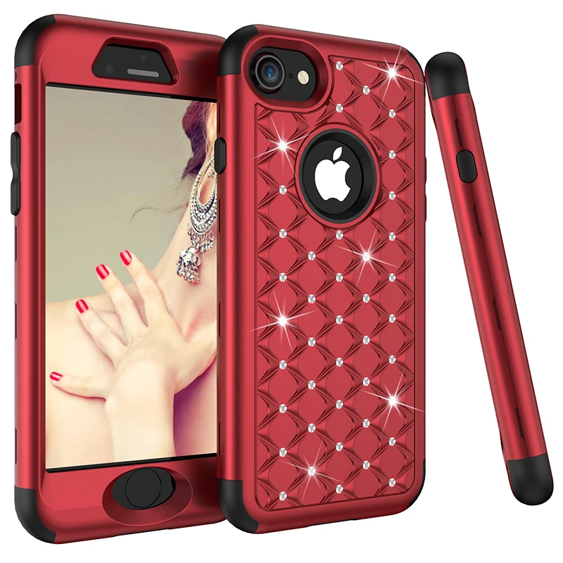 Bling Diamond Shockproof  Armor Case For iphone 11 12 13 Pro XS Max 8 7 Plus Cover 3 in 1 Silicon & PC Full Protection Back Case case for iphone 13 mini