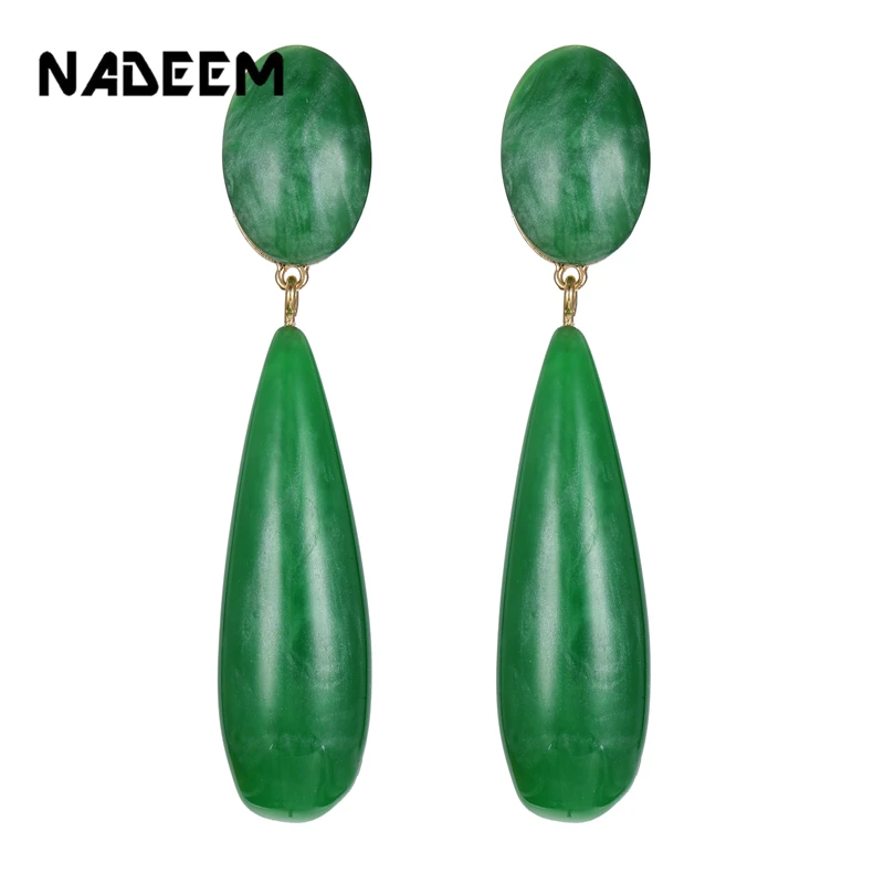 

Fashion ZA Green Resin Stone Clip Earring For Women Wedding Jewelry Boho Elegant Drop Dangle Statement Earrings Valentine's Gift