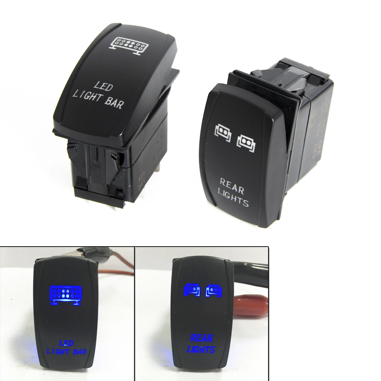 Pair Rocker Switches LED Light Bars For Polaris RZR 4 XP 900 1000