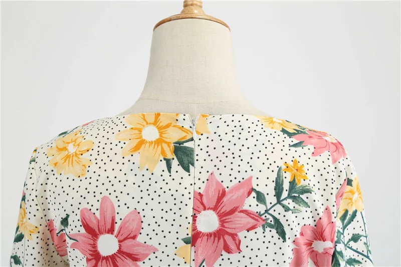 Kostlich Summer Newest Hepburn Vintage Dress Women Big Swing Dress Casual O-Neck Half Sleeve Patchwork Floral Print Dresses  (5)