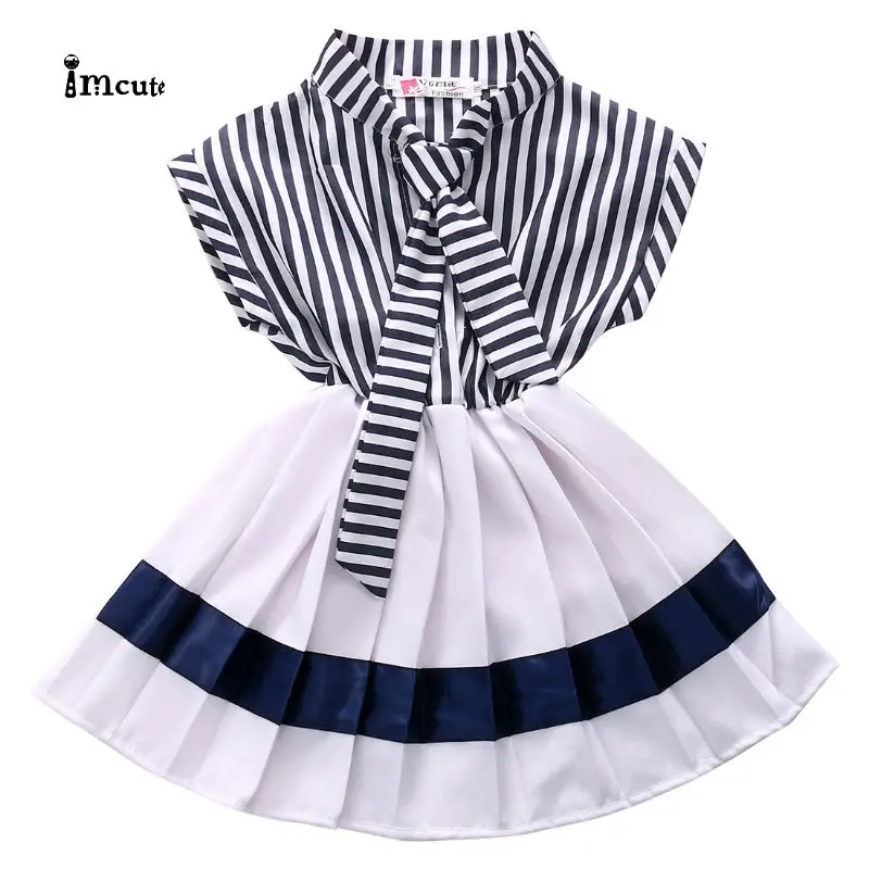 

2019 New Hot Sale Latest Summer Fashion Cute Toddler Kids Girls Striped Casual Swing Dress Sundress Clothes 2-7T