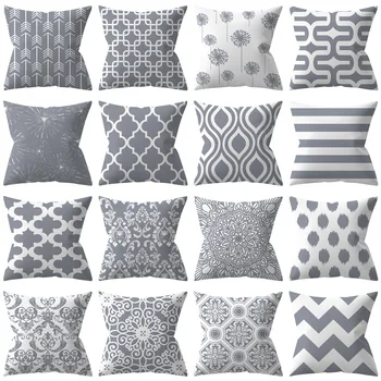 

ZENGIA Silver Gray Cushion cover Geometric Pillow Cover Polyester 45*45cm Decorative Pillows For Sofa Stripe Chevron Pillowcase