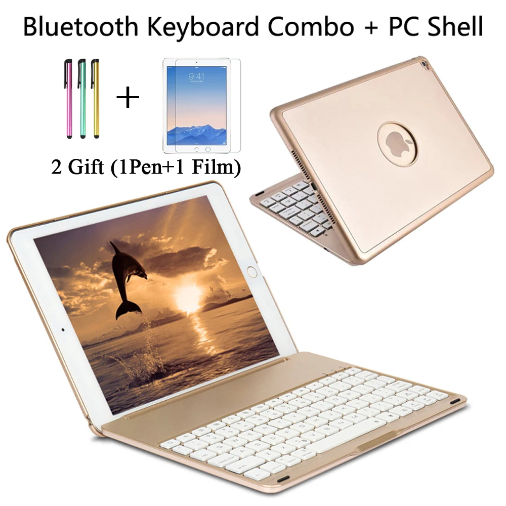7 Colors Backlit Light Wireless 4.0 Bluetooth Keyboard Cover Case For iPad 9.7 2017 2018 5th 6th Air 1 Tablet case +Film +Pen