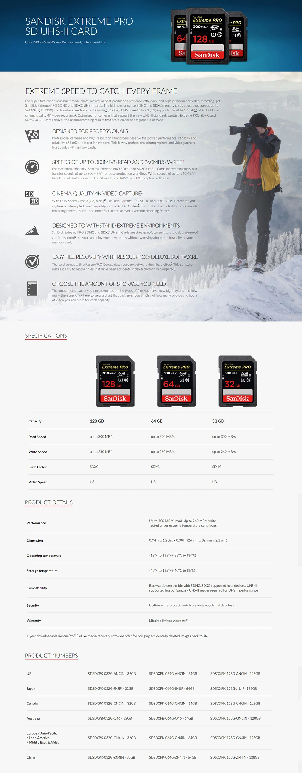 Карта памяти SanDisk Extreme Pro, 32 ГБ, 128 ГБ, 64 ГБ, 300 м, U3, 4 K, класс 10, 32 ГБ, 64 ГБ, 128 ГБ, флеш-карта, карта памяти SD, SDHC SDXC