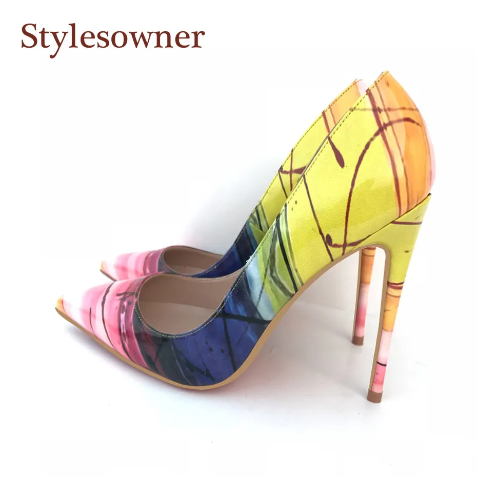 Vente Stylesowner Top Sexy Lady Nouvelles Pompes Chaussures Sexy 12 cm Talon Peu Profonde bouche Bout Pointu Parti Chaussures Jaune Couleur Match Beau Chaussures Mujer