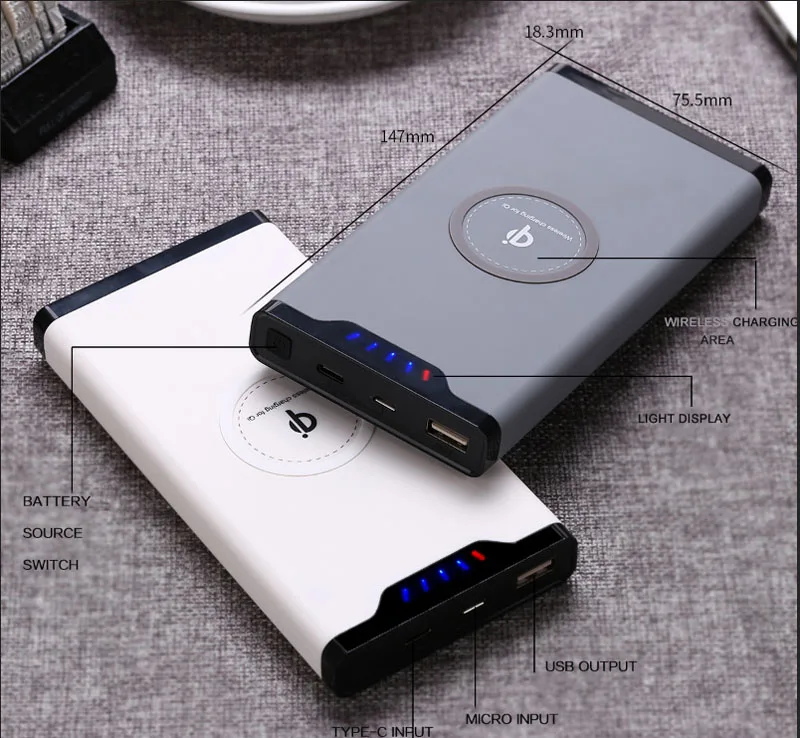 New Arrival Qi Wireless Charger 10000mAh Portable USB Power Bank Wireless Charging External Battery Pack For iPhone Xs Max Xr X