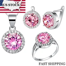 США Uloveido серебряный цвет свадебные аксессуары кристалл Свадебный Африканский костюм Ювелирные наборы розовые камни кубический цирконий T438