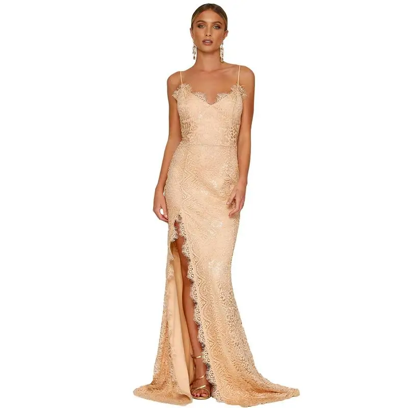 SEBOWEL 2017 Elegant Spaghetti Strap Split Long Party Dress Women Vintage Open Back Formal Dresses Sexy Lace Dress  (5)