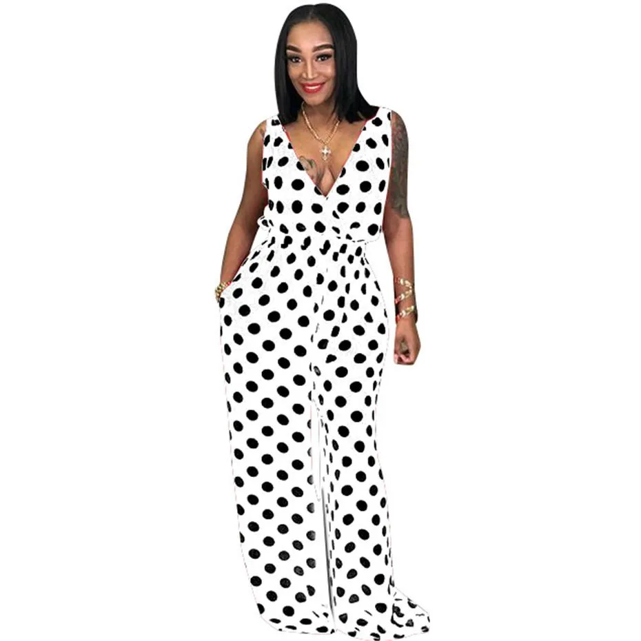 2018 Women Summer Sexy Polka Dot Jumpsuit Loose Overalls One Piece Deep-V Neck Wide Leg Pant Casual Backless Rompers 2018 Women Summer Sexy Polka Dot Jumpsuit Loose Overalls One Piece Deep-V Neck Wide Leg Pant Casual Backless Rompers