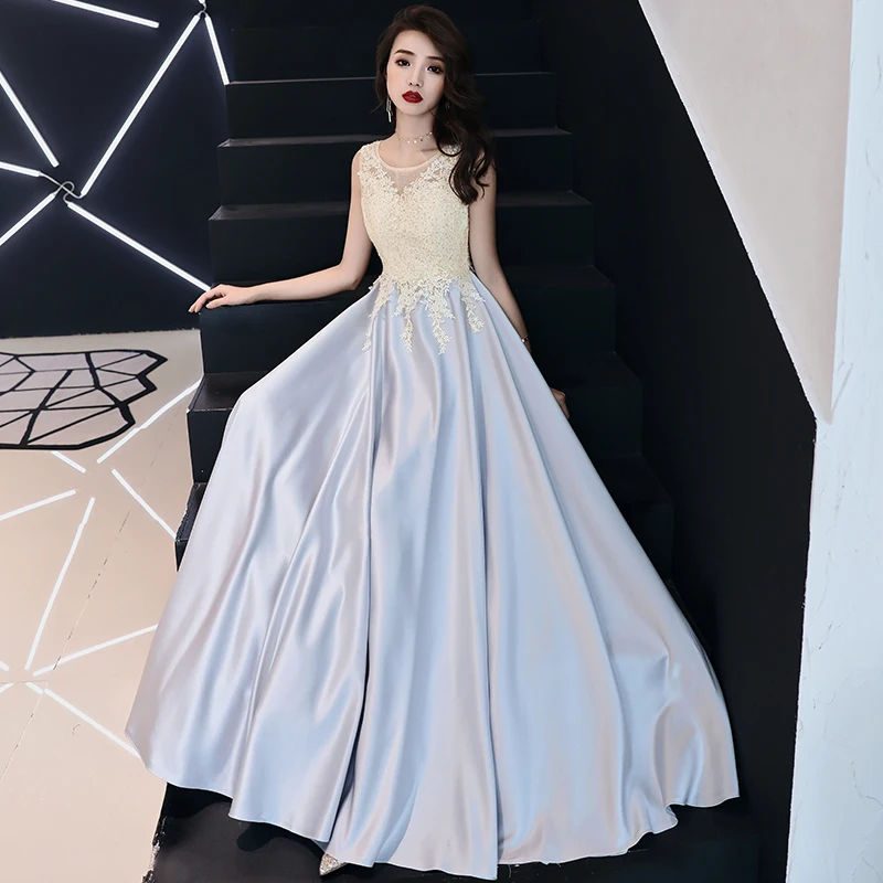 

Illusion O-Neck A-Line Evening Dresses 2018 Applique Lace Sleeveless Party Dress Floor Length Custom Size vestido de festa