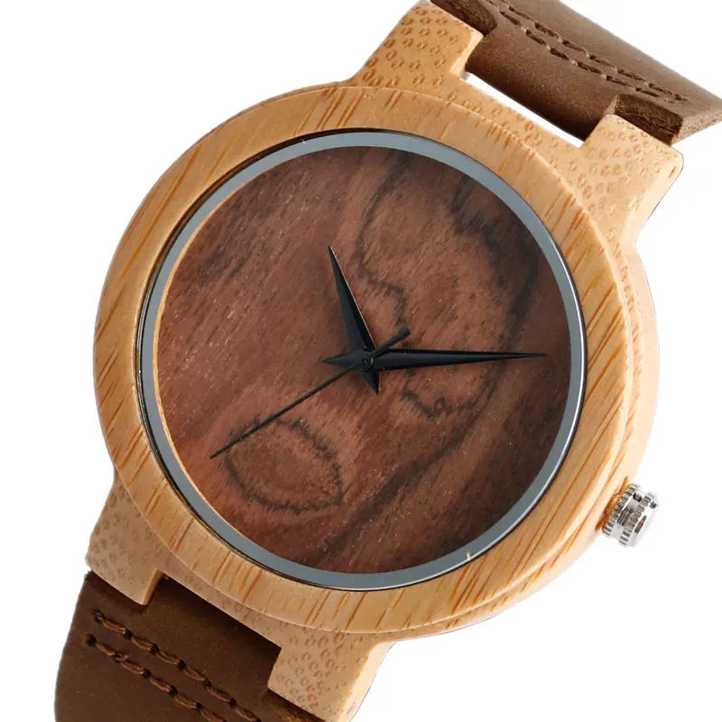 

Sport Watches Unisex Bamboo Nature Wood Pattern Face Simple Genuine Leather Band Strap Cool Wooden Wristwatch Female Male Clock
