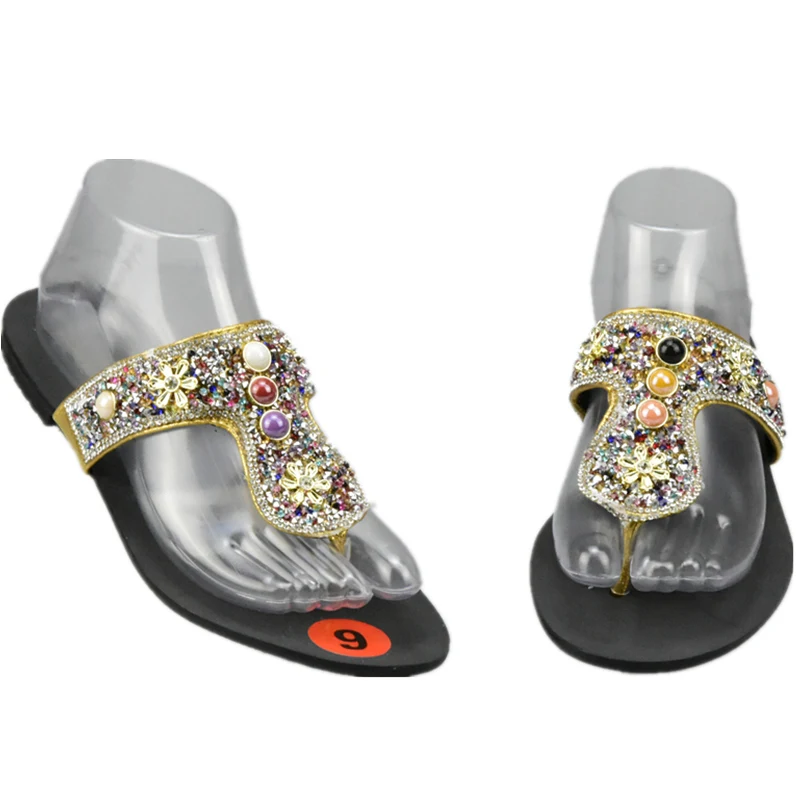 

Latest Gold Color Ladies Sexy Low Heels Women Pumps Slip on Women Summer Slipper Shoes Decorated with Rhinestone Ladies Shoes