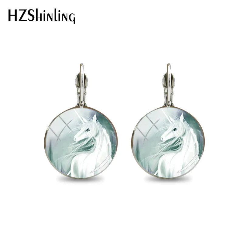 

2018 New Lovely Lucky Horse Glass Cabochon Silver Clip Earrings Hand Craft Jewelry Dome Clip Earring Gift for Women Accessories