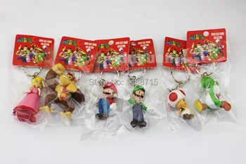 

6pcs Pendant Mario Princess Peach Mario Luigi Yoshi Toad Kinopio Donkey Kong 6CM Figure Key Chain Toys
