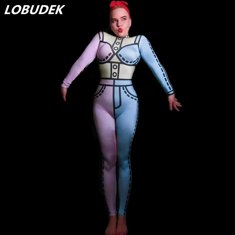 

Lady Irregular Pattern Elastic Tight Clothes Sexy DJ Female Singer Nightclub Skinny Jumpsuit Bar Pole Dancing Costume Stage Wear