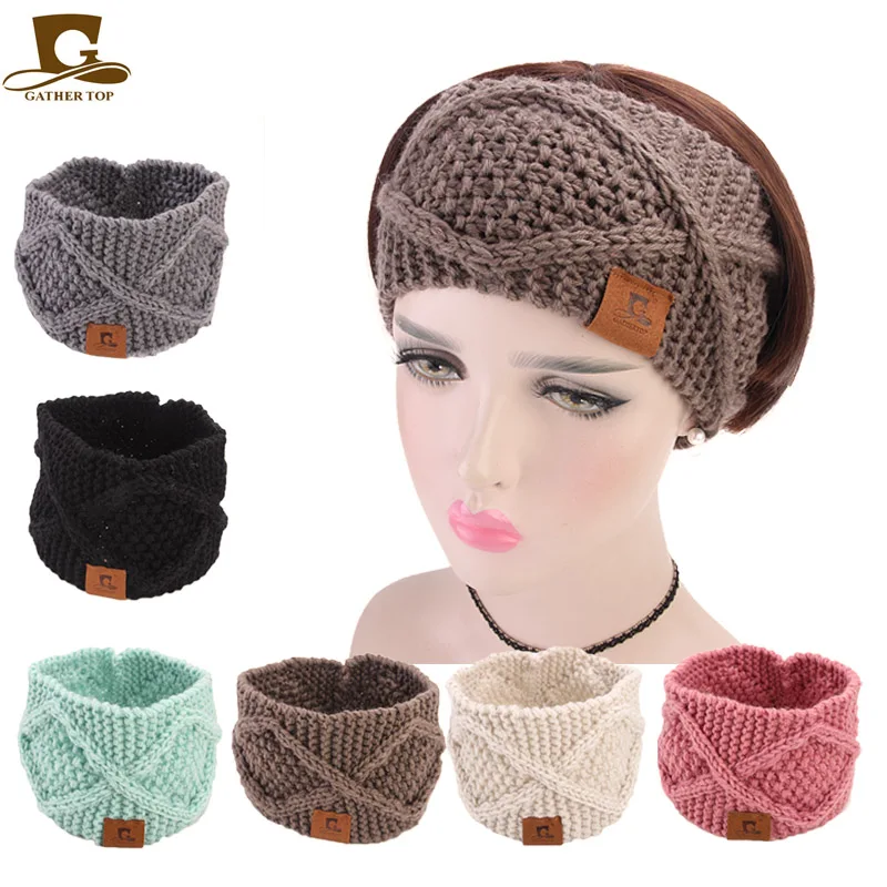 

New gathertop labled Knit Elastic Headbands handmade Crochet Turban Hair Accessories Winter Women Stretch Wide Head Wraps Girls