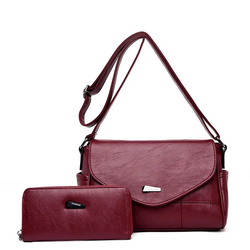 Новые кошельки и сумки, кожаные женские сумки через плечо, 2 комплекта, известный бренд, дизайнерские женские сумки-мессенджеры через плечо, женская сумка
