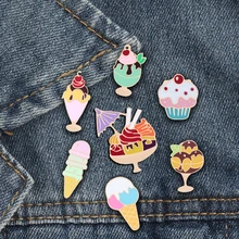 Broche de pin de esmalte dulce de dibujos animados de pastel de helado bolso de mezclilla chaquetas solapa insignia broches su regalo para niños niñas cumpleaños al por mayor