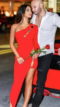 

Top Quality Sexy Single Sleeve Button Knee Length Rayon Bandage Dress 2019 Designer Fashion Dress Vestido