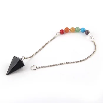 

2017 Natural Obsidian Gem Stone Hexagon Pyramid Reiki Pendulum Pendant Charms +7Chakra stone Amulet European Fashionable Jewelry