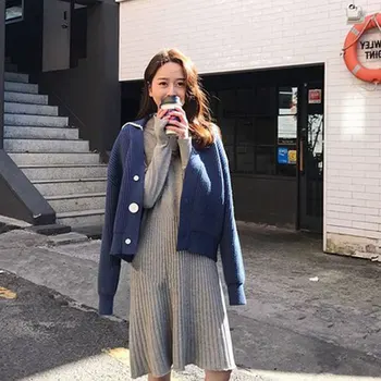 

Fashion Spring Fall Women Two Piece Sets Long Sleeve Sweater And knitted Dress Casual Sweet Lady Streetwear Knitting Vestidoes