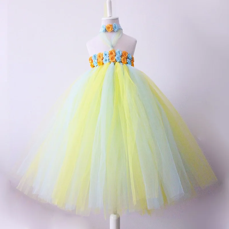 

yellow blue fluffy tutu dress for baby girls birthday party costumes children kids mesh tulle dress costumes photo props