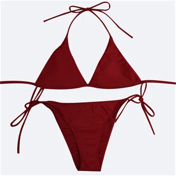 

Two Piece Soild Swimsuit for Women Bikini Set Bra Triangle Swimsuit Bathing Suit 3 Color