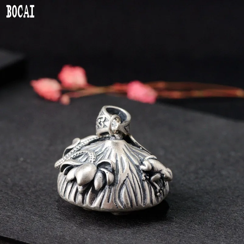 

S990 silver retro matte craft women's models lotus necklace pendant for more than year enamel lucky pendant