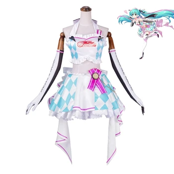 

New Anime Vocaloid Hatsune Miku Cosplay Costume Miku Racing Dress+Earphone Outfit Carnival/Halloween Costumes for Women XS-XL