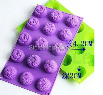 

15 hole Silica gel cake mould handmade soap ice cube tray chocolate mold rose chrysanthemumkitchen tools