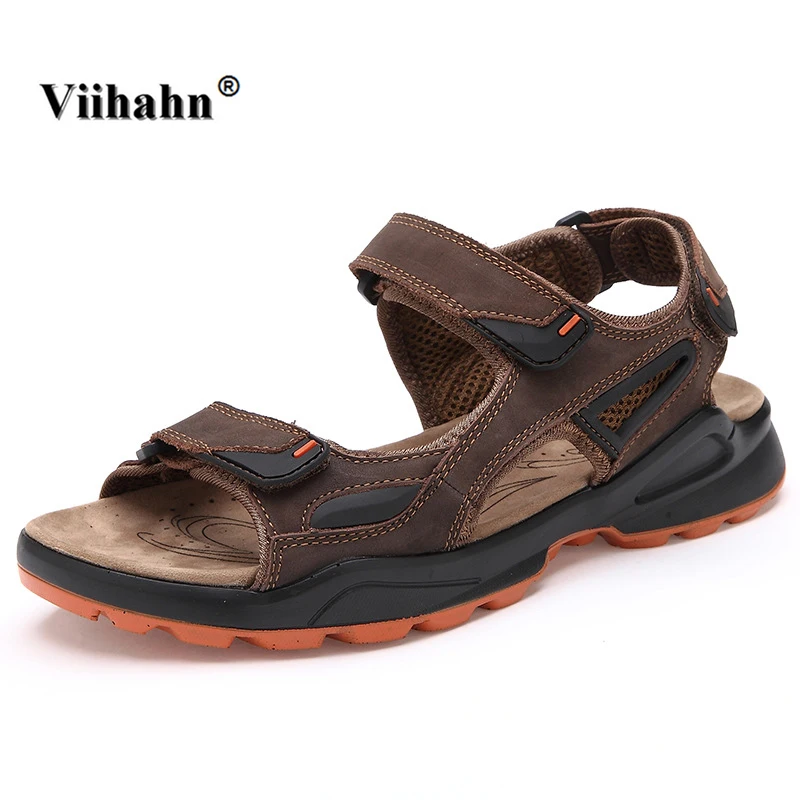 

Viihahn Men Summer Sandals Casual Cool Non-slip Genuine Leather Outdoor Beach Shoes Men's Slippers Flats Gladiator for Man