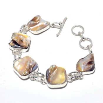

Biwa Pearls Bracelet Silver Overlay over Copper, 21cm , FRB0064