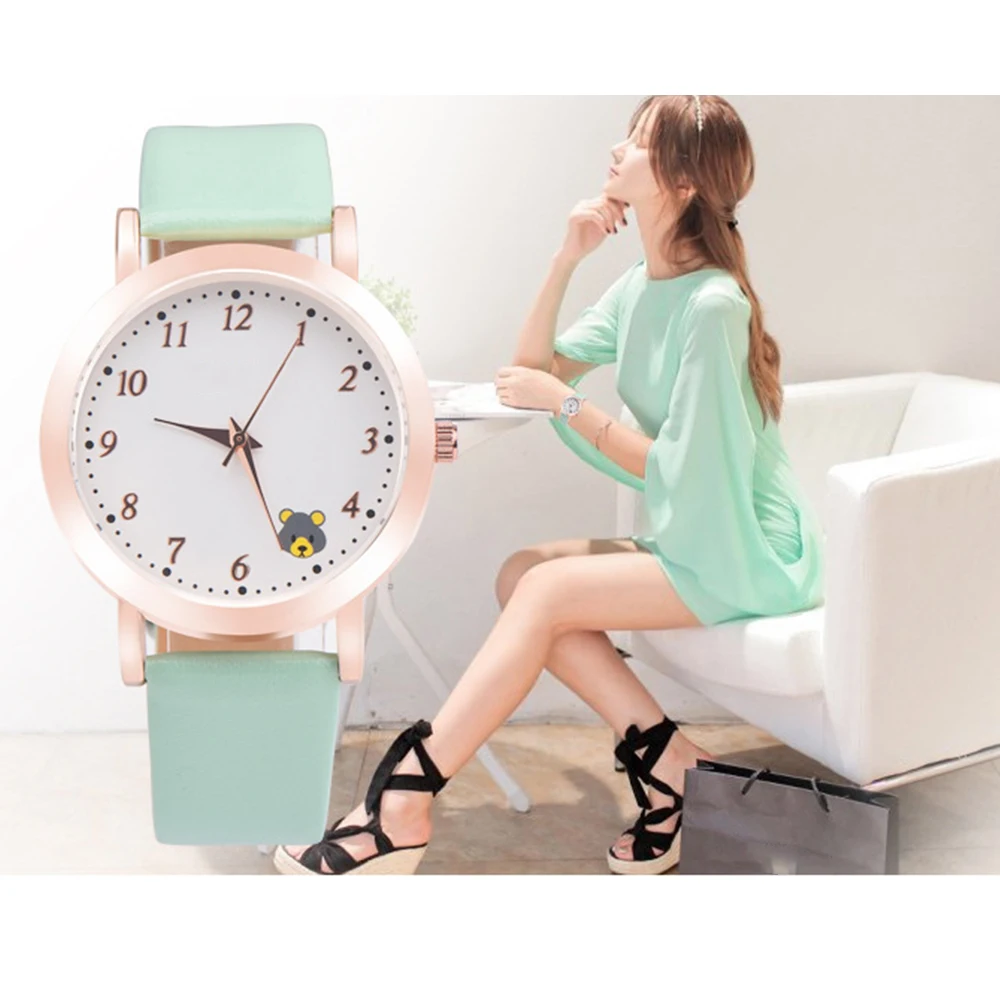 

Fashion Women Watches cute bear watch Simple digital Quartz Wristwatches Leather strap Waterproof ladies watch Dress clock