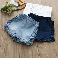 Джинсовые шорты для маленьких девочек коллекция года, новые летние детские джинсы повседневные Популярные штаны с деревянными ушками детская одежда ковбойская одежда, Y1075