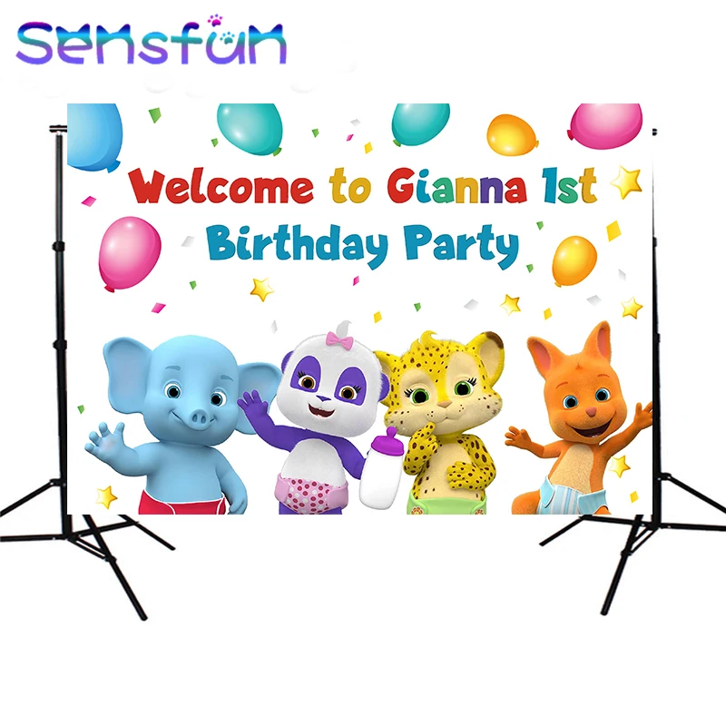 

Vinyl Photobooth Custom Animals theme Word Party Backdrops Boys Birthday Photography Backgrounds For Photo Studio 220x150cm