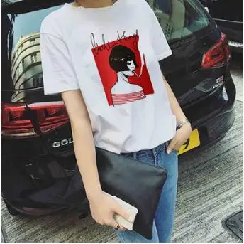 

New Van Gogh art oil painting lattice print cute plus size casual female summer short-sleeved bf Harajuku T-shirt