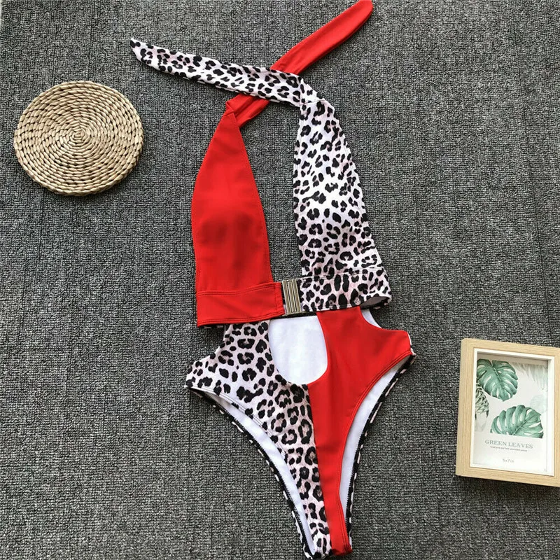 

Womens One-Piece Leopard t Bandage Swimwear Beach Swimsuit Monokini Summer Deep V Neck Printing Padded Push Up Sexy Bodysuits
