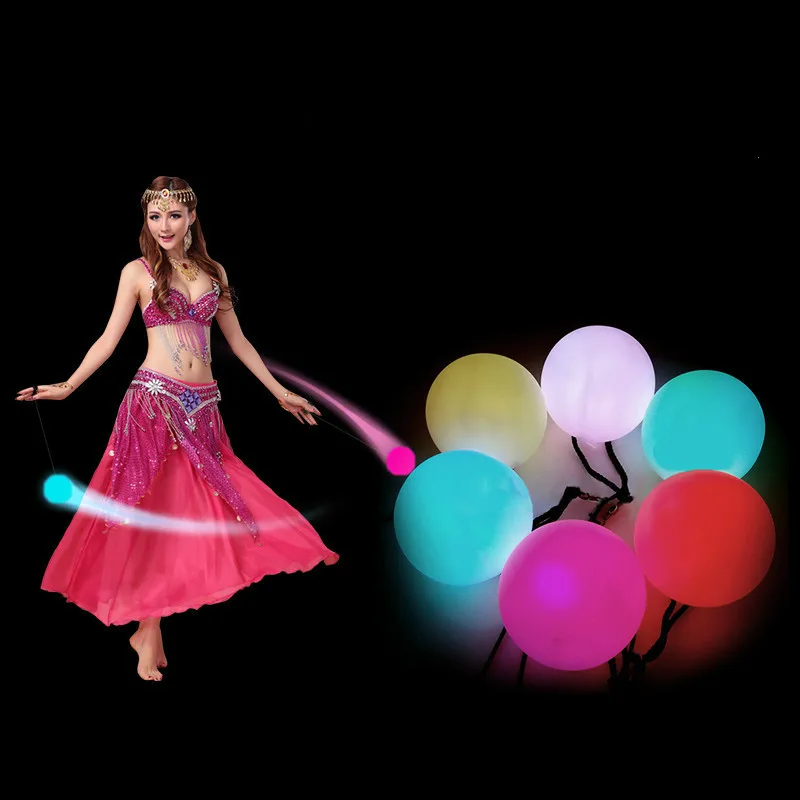 2 pieces = 1 pair belly dance balls RGB glow POI thrown balls light up for belly dance hand props stage performance accessories