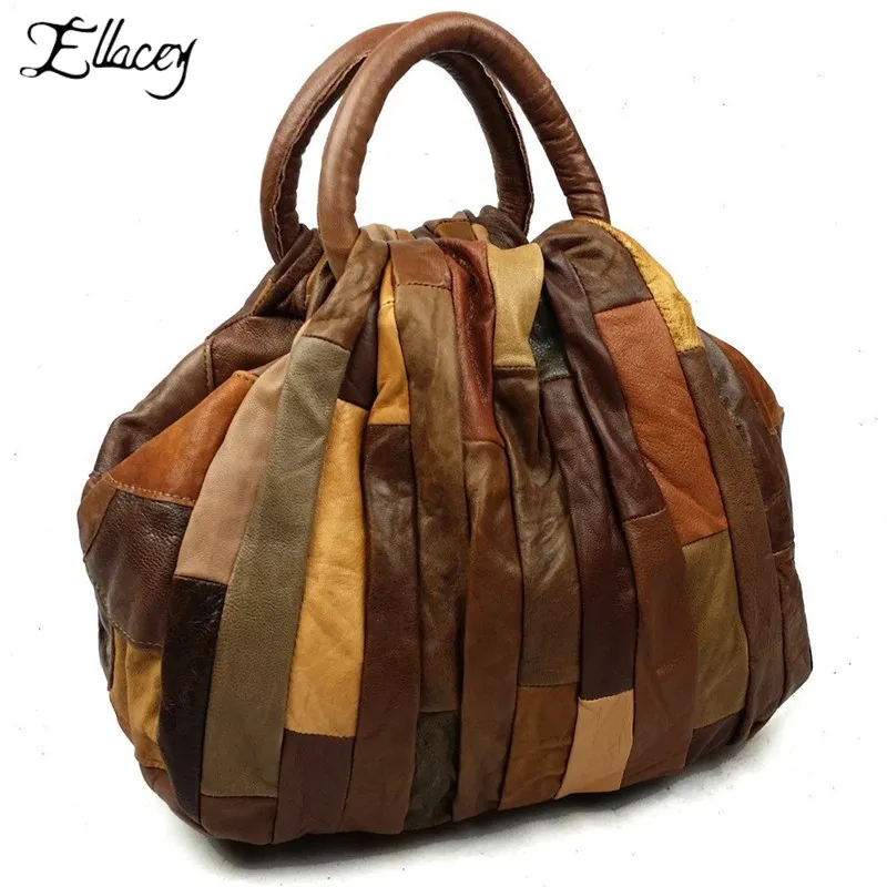 

New Fashion Women Large Handbag Tote Bag Vintage Ladies Patchwork Color Large Capacity Women Bag