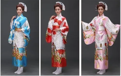 Японское кимоно Винтаж юката костюм хаори ретро платье гейши Obi наряд для косплея красный