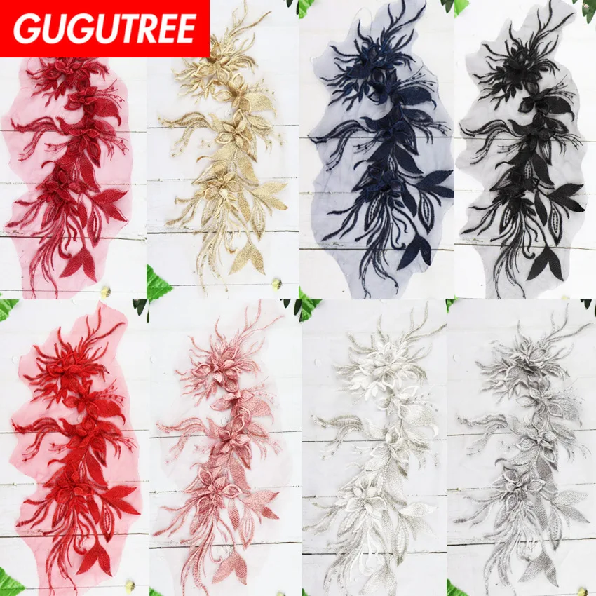 

GUGUTREE embroidery big peony patches flower patches badges applique patches for clothing ZM-172