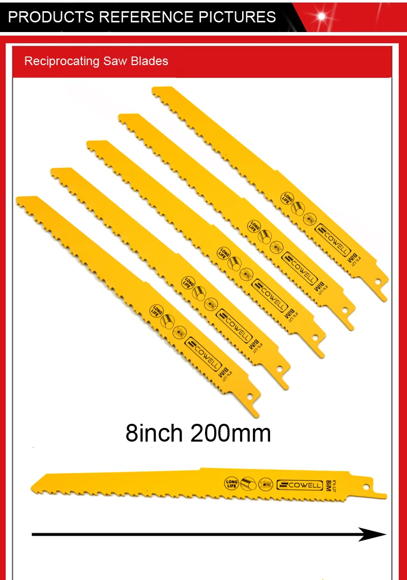 Скидка 30% SCOWEL 8 дюймов 6-12 TPI HSS bi-металл сабельная пила лезвия Progressor зубы лезвия лобзиковые лезвия 5 шт Sabre пилы
