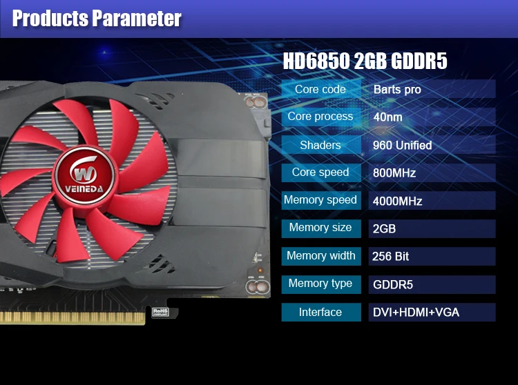 Новые видеокарты Veineda HD6850 2 ГБ GDDR5 мощнее R7 350 2 Гб карта для AMD Radeon Gamings